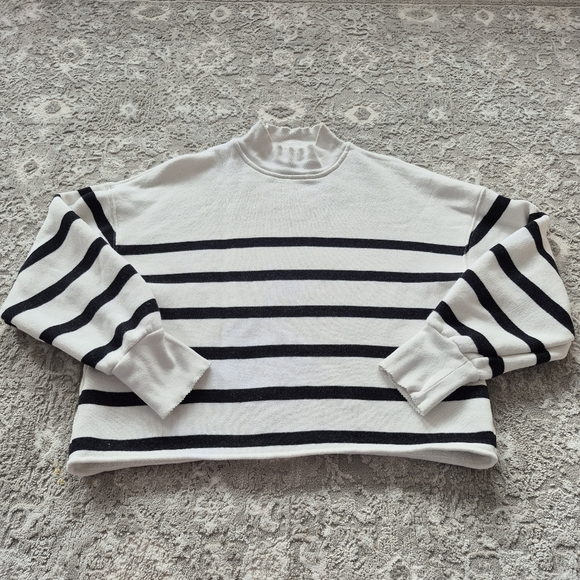 J. Crew Women's Nautical Terry Mock Neck Black & White Stripe Sweater Size Small - Picture 4 of 7
